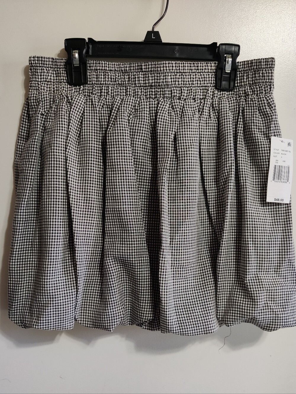 Bubble Gingham Elastic-Waist Skirt